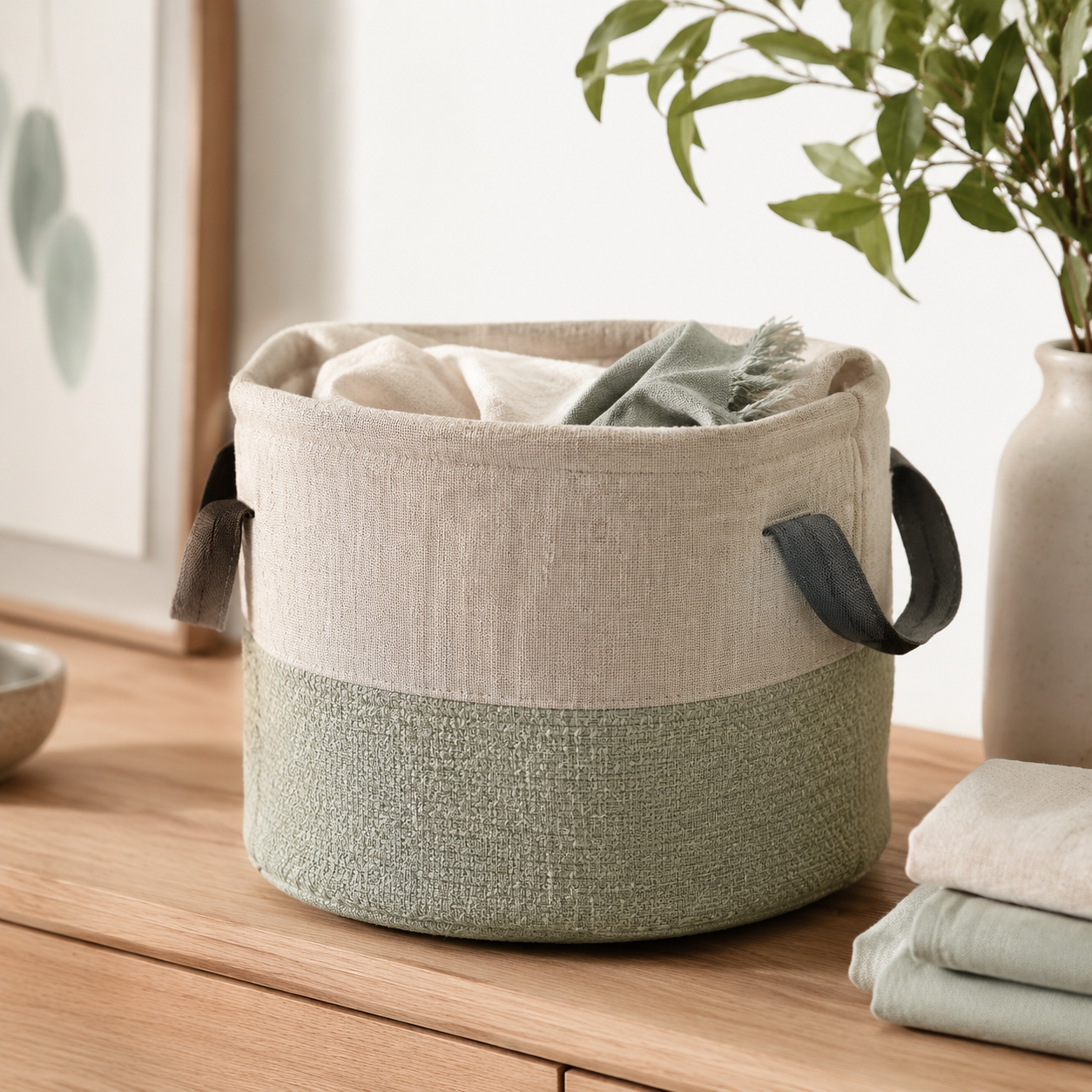 Woven linen basket